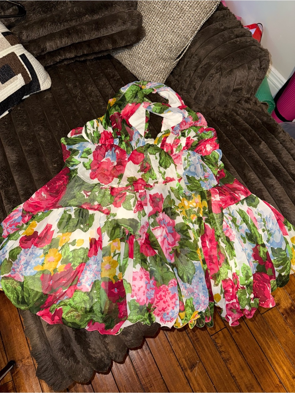 ASOS Floral Midi Dress in White with Pink, Green & Yellow Flowers
